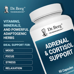 Close-up of the Dr. Berg Adrenal label with GMP quality and ingredients