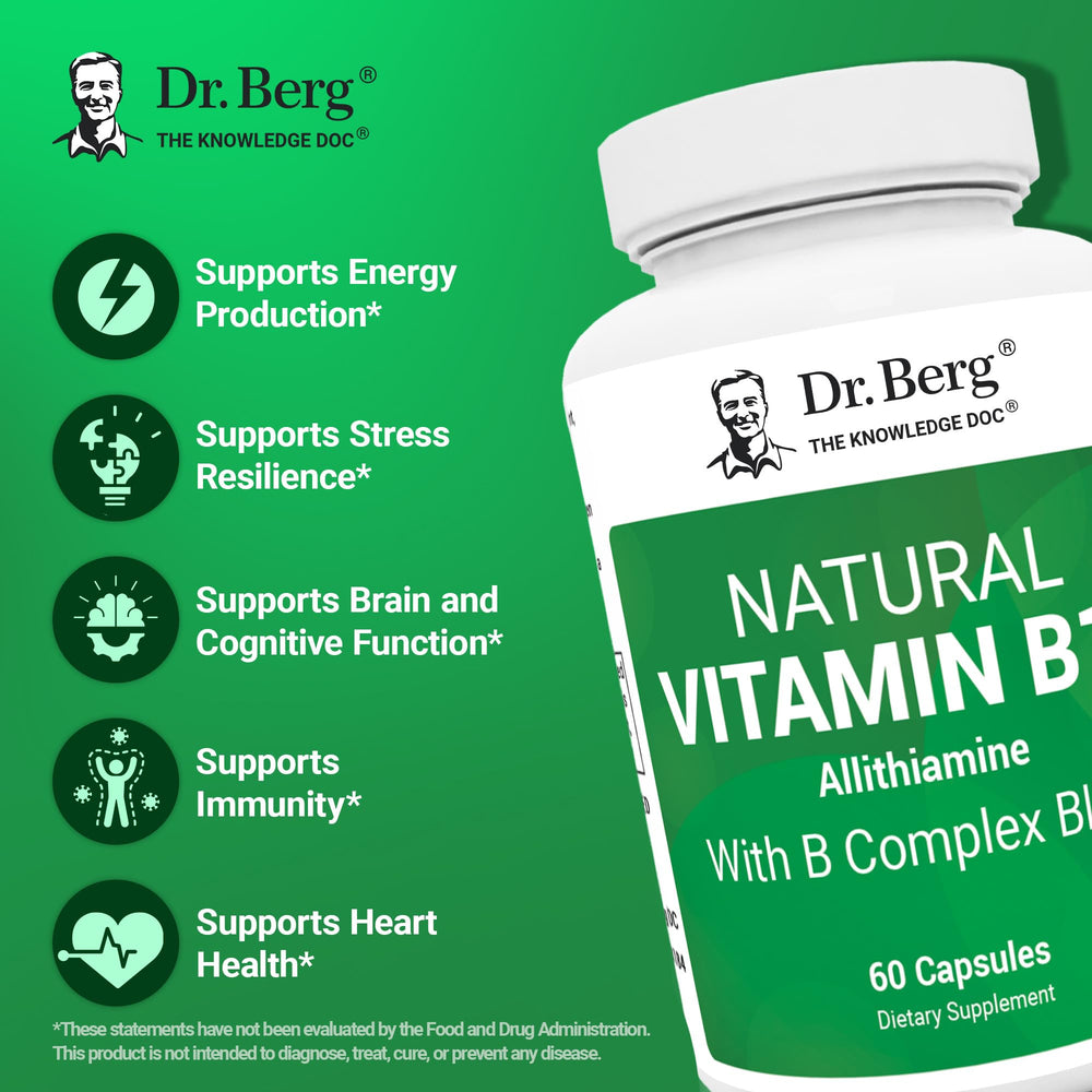 Dr. Berg B1 B6 B12 complex label highlighting nutrients