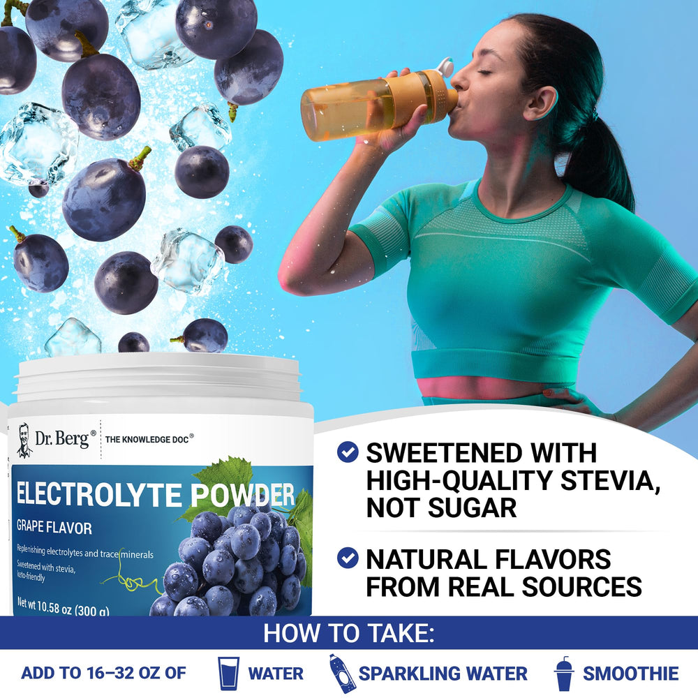 Dr. Berg hydration 50-serving label emphasizes longevity and daily use.