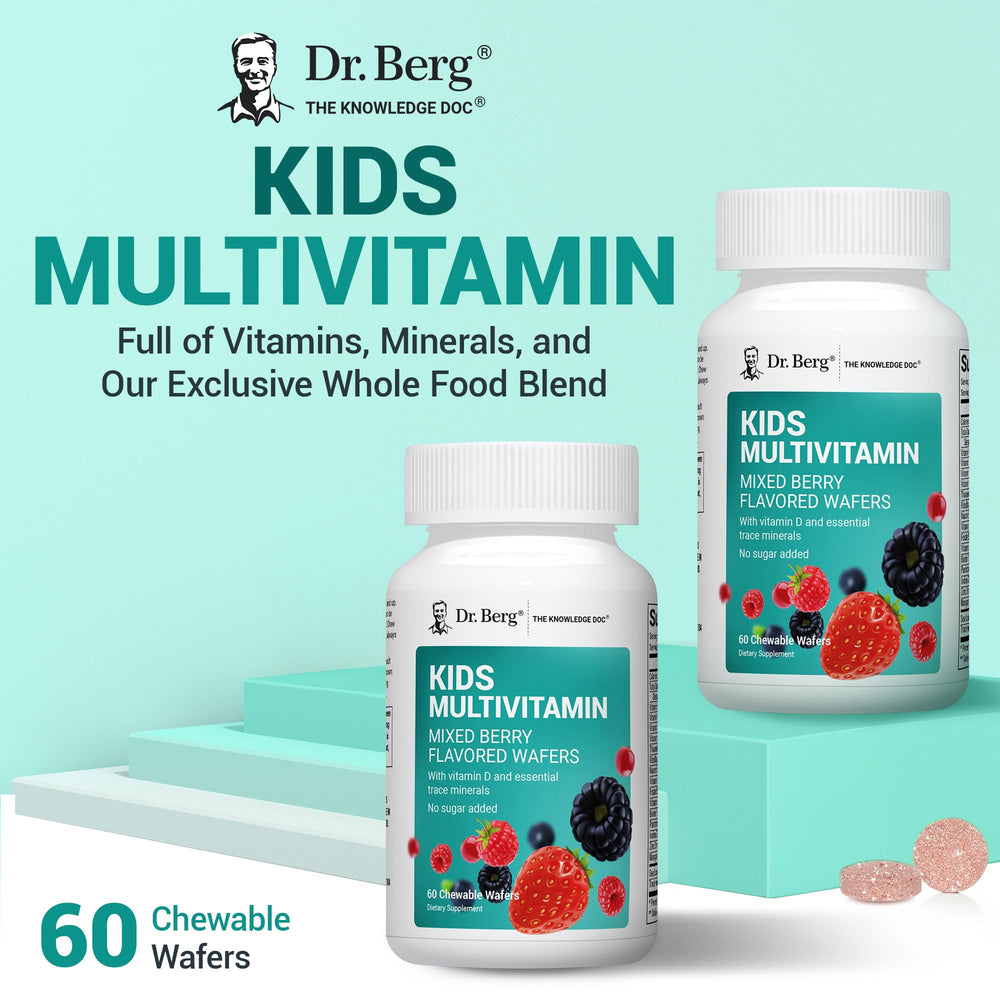 Dr. Berg Kids Chewable Multivitamins berry wafers closeup; appealing texture for kids.
