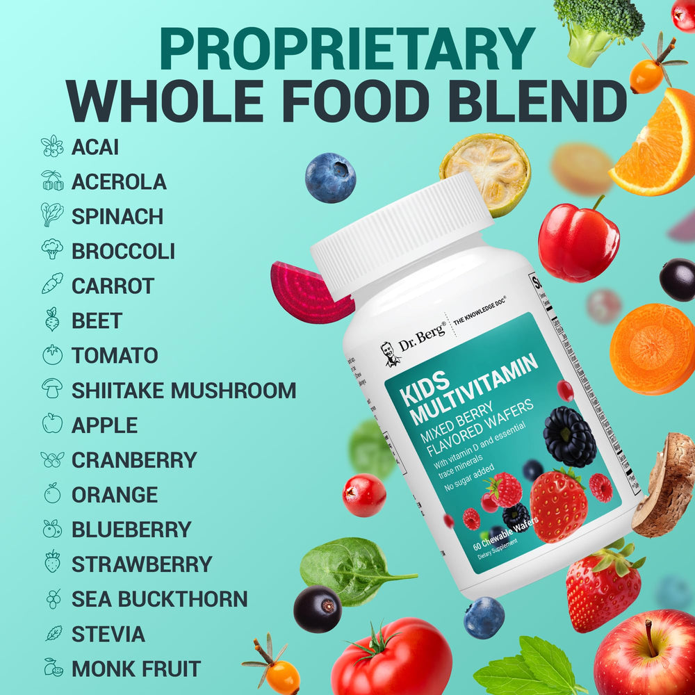 Dr. Berg Kids Chewable Multivitamins berry wafers nutrition facts; detailed nutrient profile.