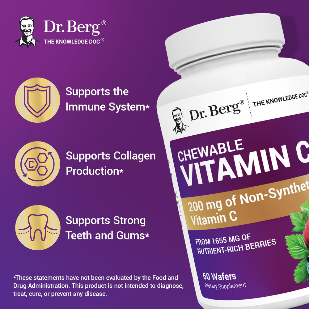 Dr. Berg Vitamin C Complex with blueberry provides convenient chewable vitamin C.
