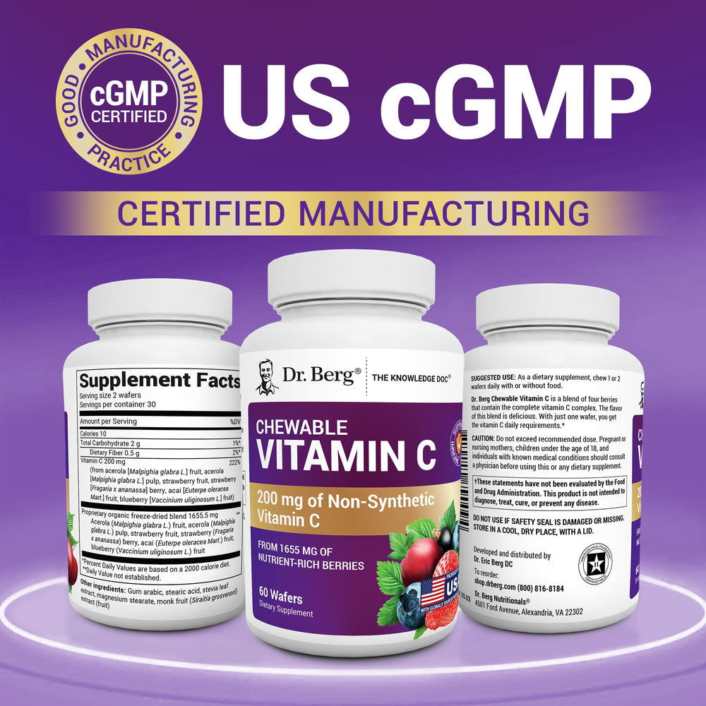 Dr. Berg Vitamin C Complex bottle on shelf highlights non-GMO, gluten-free.