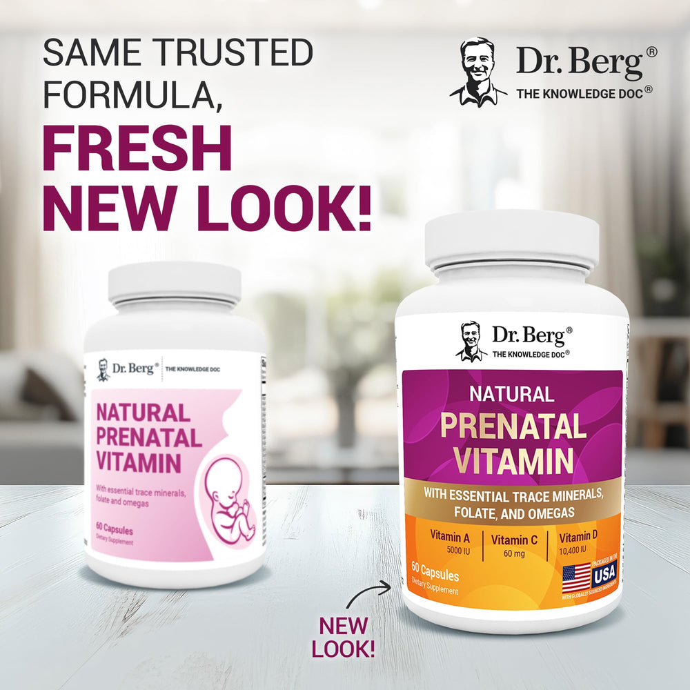 Dr. Berg Prenatal capsules closeup emphasizing easy-to-swallow formula for pregnancy support.