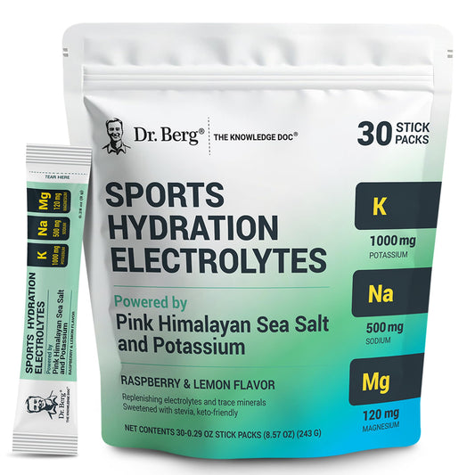Dr. Berg Sports Hydration packets deliver raspberry-lemon flavor for easy on-the-go hydration.