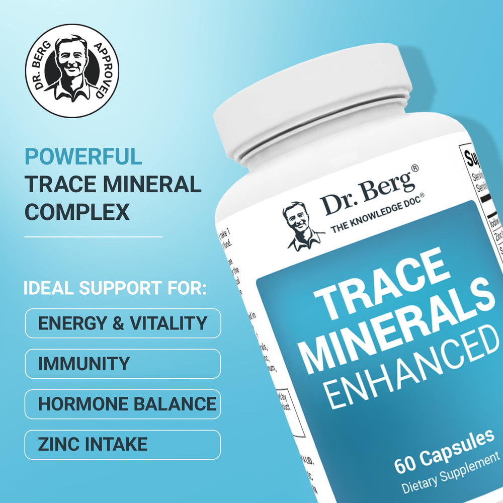 Dr. Berg Trace Minerals Enhanced capsules close-up highlighting zinc content