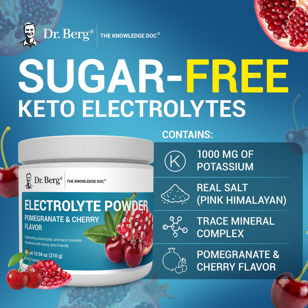 Packaging from Dr. Berg Nutritionals shows 50 servings for long-lasting hydration.