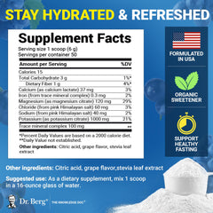 Dr. Berg Zero Sugar Hydration grape scoop ready for convenient electrolyte replenishment.