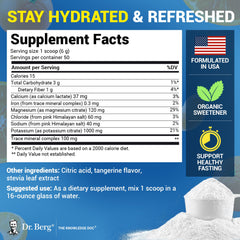 Powder dissolving in water to create a tangy Tangerine hydration drink.