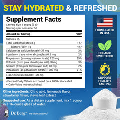 Dr. Berg Zero Sugar Hydration Strawberry Lemonade glass, refreshing and sugar-free.