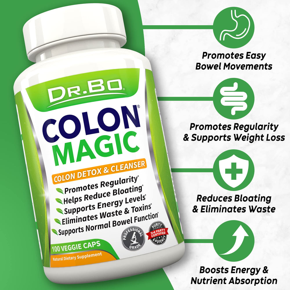 DR. BO Colon Cleanse capsules close-up highlighting herbal detox action