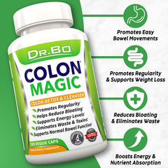 DR. BO Colon Cleanse capsules close-up highlighting herbal detox action