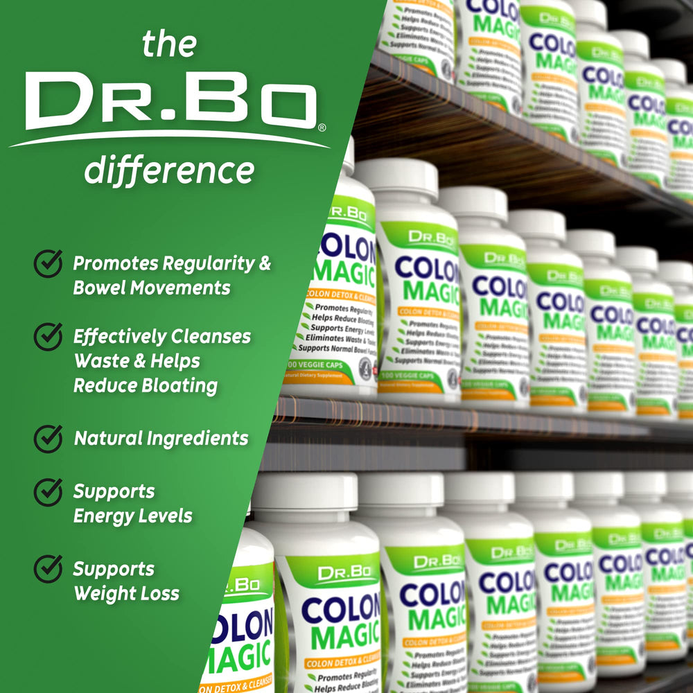 DR. BO Colon cleansing pills close-up illustrating gentle daily cleanse