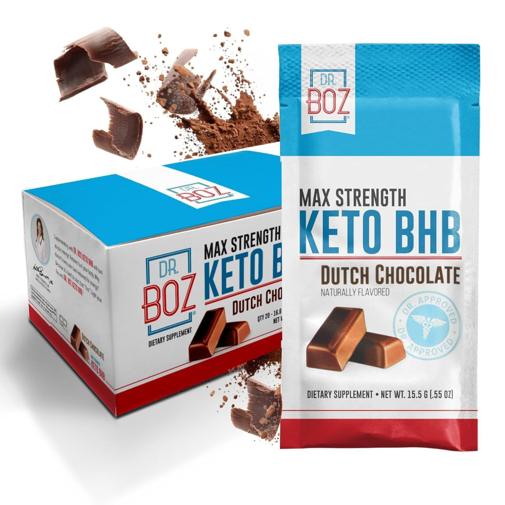 Dr. Boz Keto BHB powder Dutch Chocolate sachet front view for smooth ketosis support