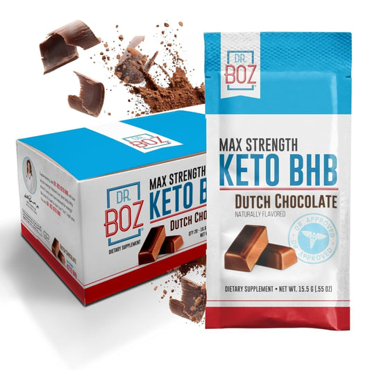 Dr. Boz Keto BHB powder Dutch Chocolate sachet front view for smooth ketosis support