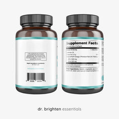 Dr. Brighten Omega Plus bottle back with supplement facts for transparency