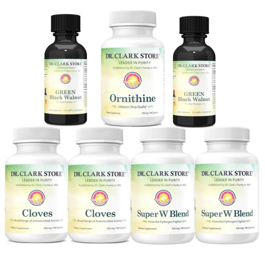 Dr Clark Store maintenance kit with cloves, wormwood, and black walnut for natural digestive support.
