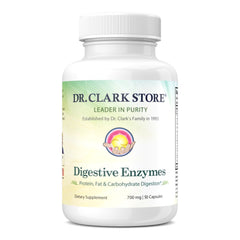 Dr Clark Digestive Enzymes bottle on a counter supports digestion