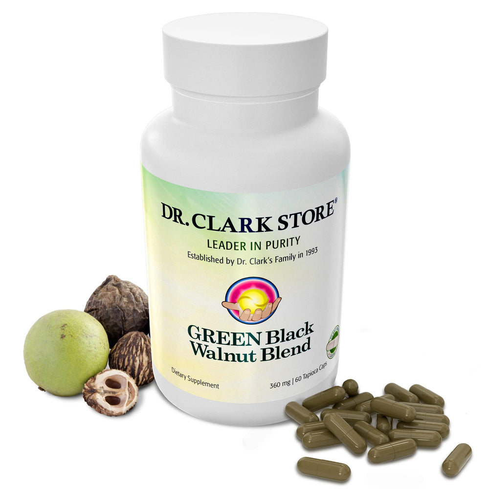 Dr. Clark Green Black Walnut bottle front label demonstrates authenticity.