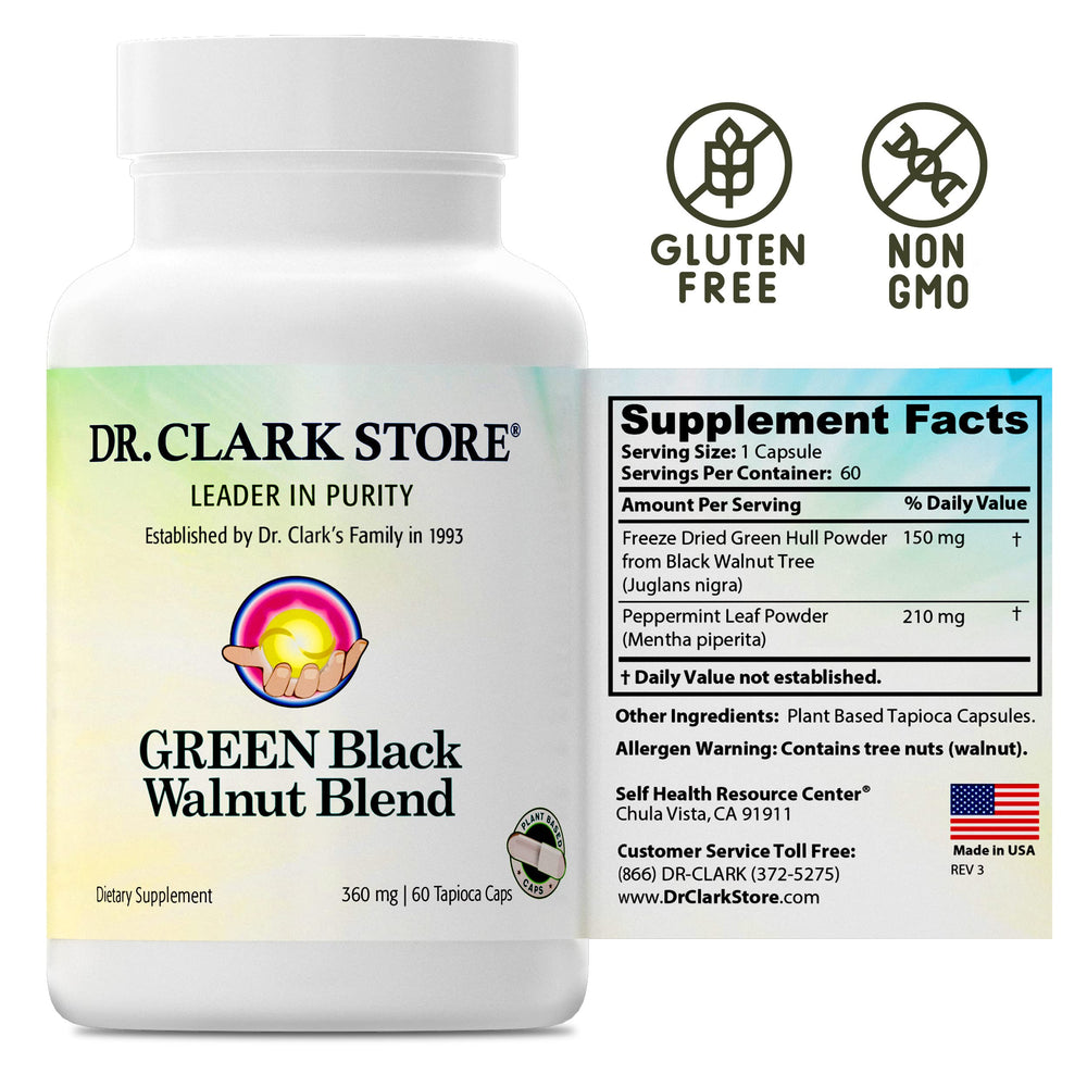 Dr. Clark Green Black Walnut lab testing note verifies identity and purity.