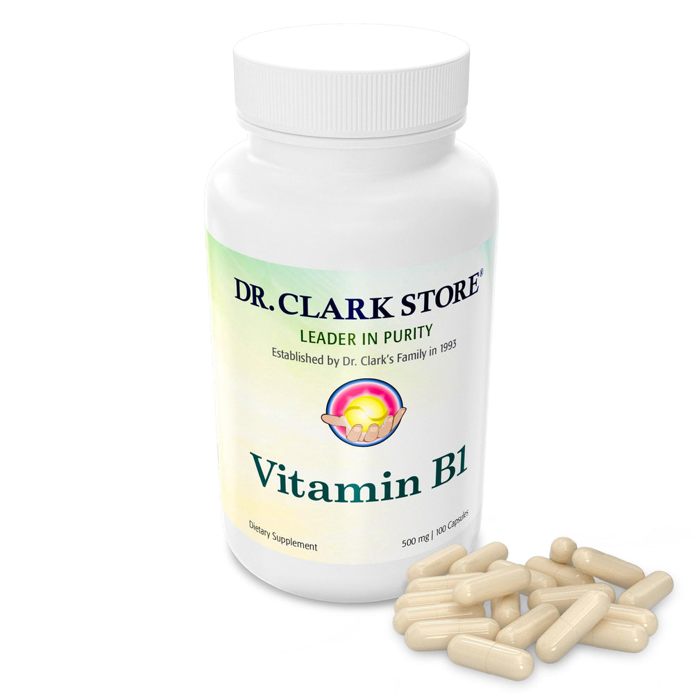 Dr Clark Store gluten-free and dairy-free badge on B1 bottle