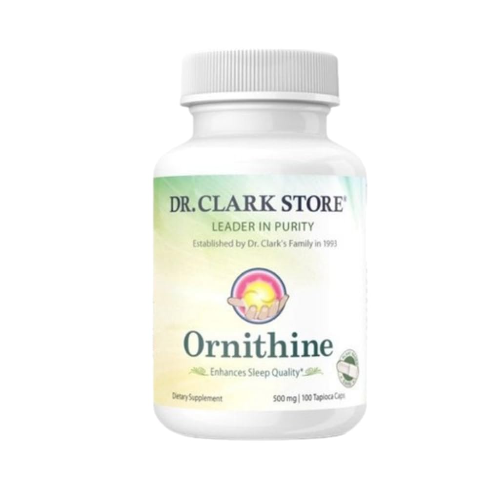 Dr Clark Store Ornithine bottle front emphasizes plant-based capsules for daily wellness.