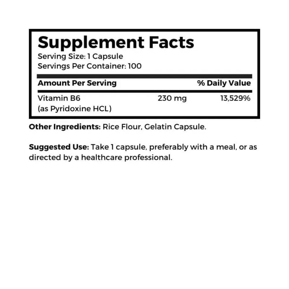 Dr. Clark Vitamin B6 bottle back label detailing ingredients and suggested use.