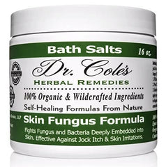 Dr. Cole’s Herbal Skin Fungus Salts bottle for a soothing bath.