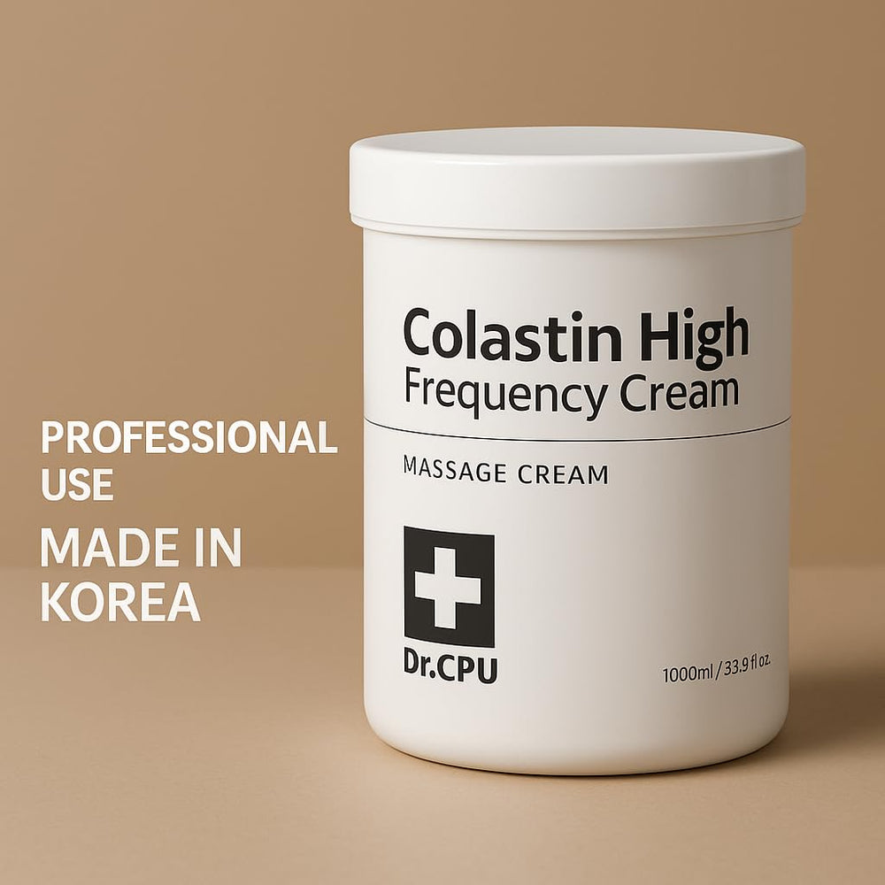Dr CPU Collastin cream applied during session with RF device for soothing radiance.