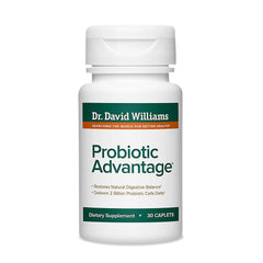 Dr. David Williams Probiotic Advantage bottle showing packaging and bottle design.