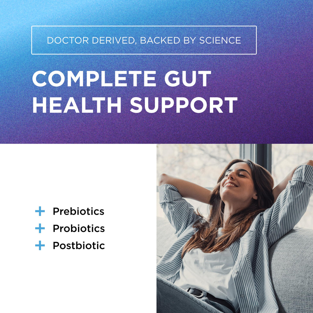 Total Gut Health Complex capsules pour illustrating convenient daily serving