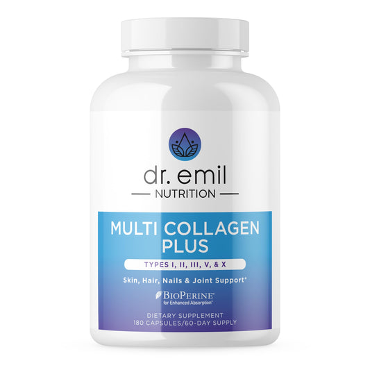 DR. EMIL NUTRITION Women's Multi Collagen pills packaging highlights a 5-type blend