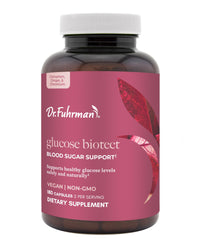 Dr Fuhrman Glucose bottle back view highlights compact travel-friendly design.