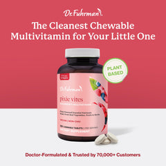 Dr. Fuhrman Pixie Vites bottle highlights vegan D3 and zinc benefits.
