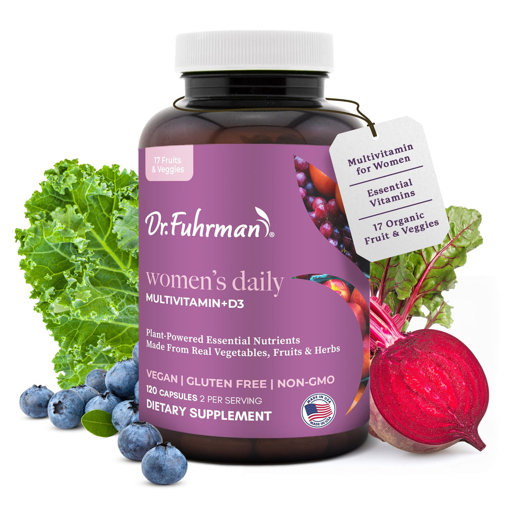 Dr. Fuhrman Women’s Multivitamin bottle front for vegan daily nourishment