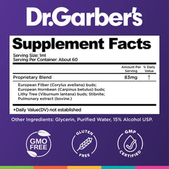 DR.GARBER'S Lung Health bottle back with dosage guidance for safe use.