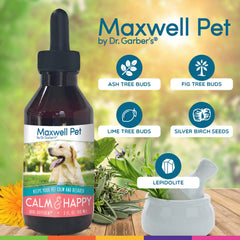DR.GARBER'S Maxwell Pet adrenal-support-ingredients highlight natural calming support.