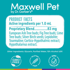 DR.GARBER'S Maxwell Pet drops-into-mouth visualization shows easy dosing for daily calm.