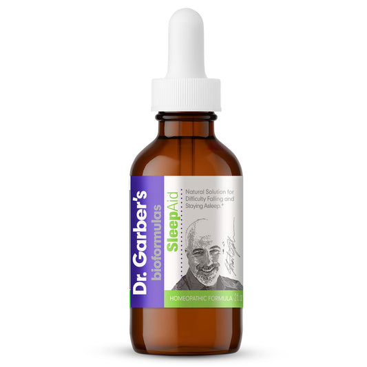Dr. Garber's Sleep Aid bottle being poured for a calm, restful night.