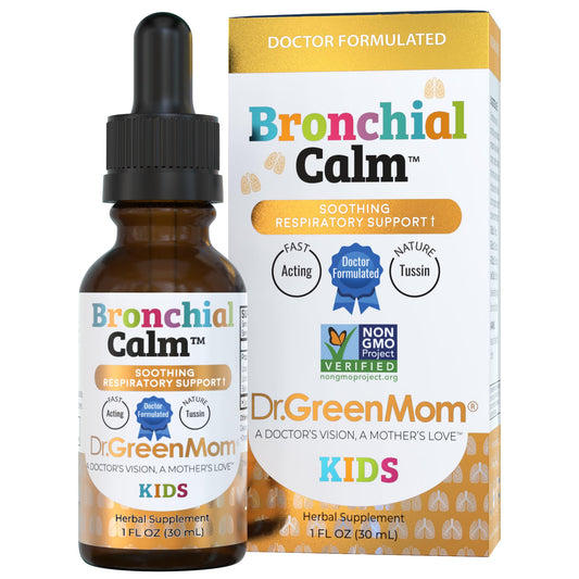 Dr. Green Mom Bronchial Calm Kids bottle for gentle plant-based respiratory support