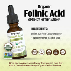 Dr. Green Mom Folinic Acid Drops close-up of pure three-ingredient formula.
