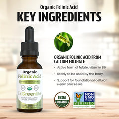 Dr. Green Mom Folinic Acid Drops USA-made, third-party tested for purity.