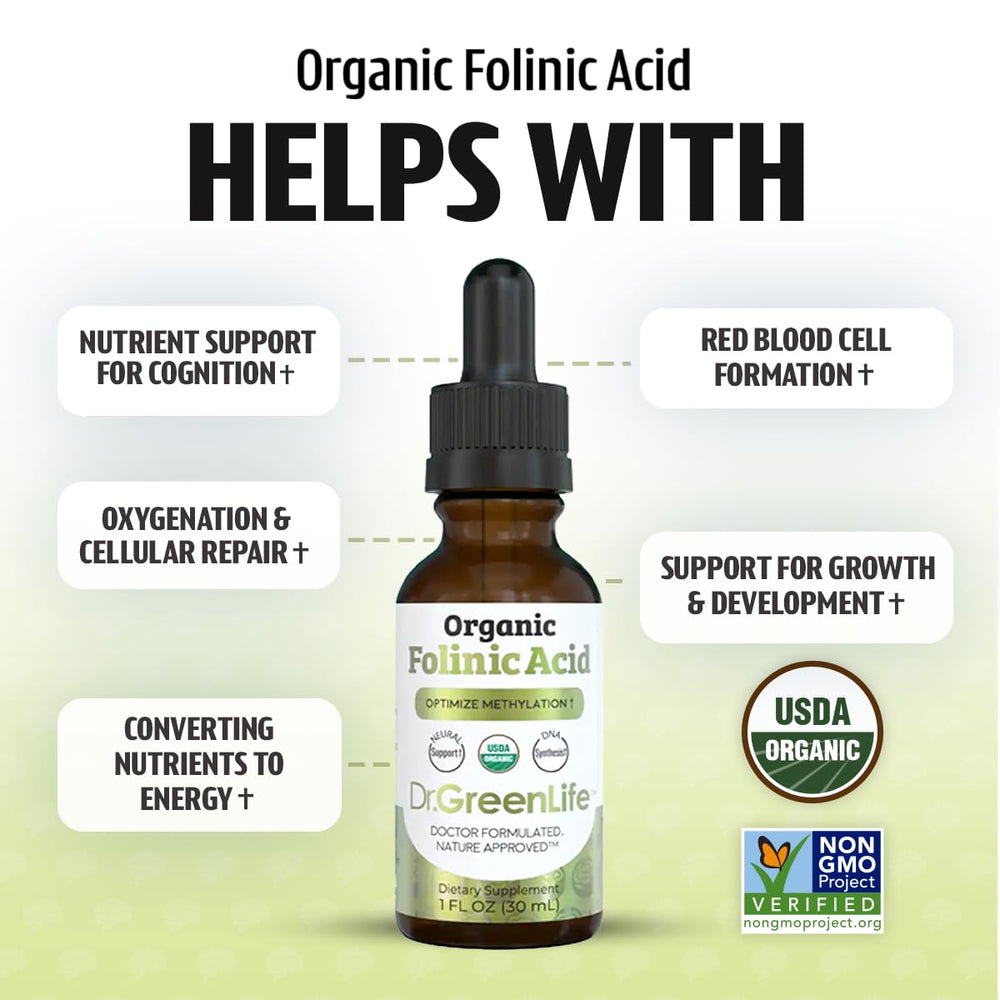 Dr. Green Mom Folinic Acid Drops mixed in water for kids and adults.