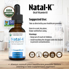 Organic MCT oil base of Natal K highlighted inside the bottle.