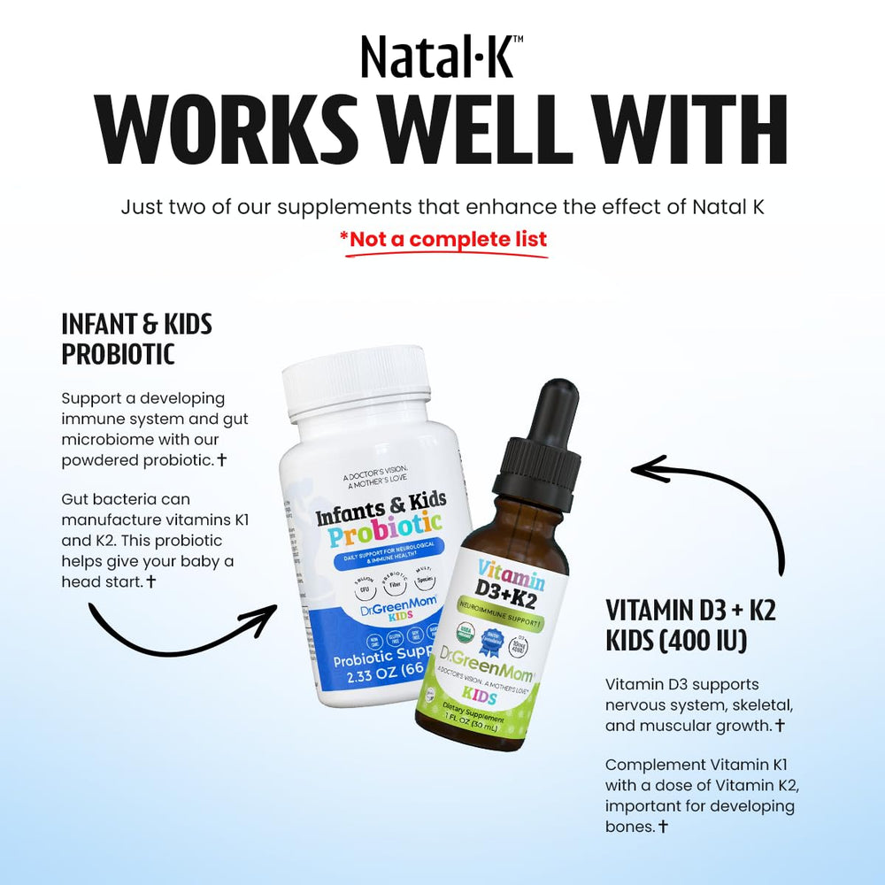 Packaging shows a compact, travel-friendly Natal K bottle for hospital bags.