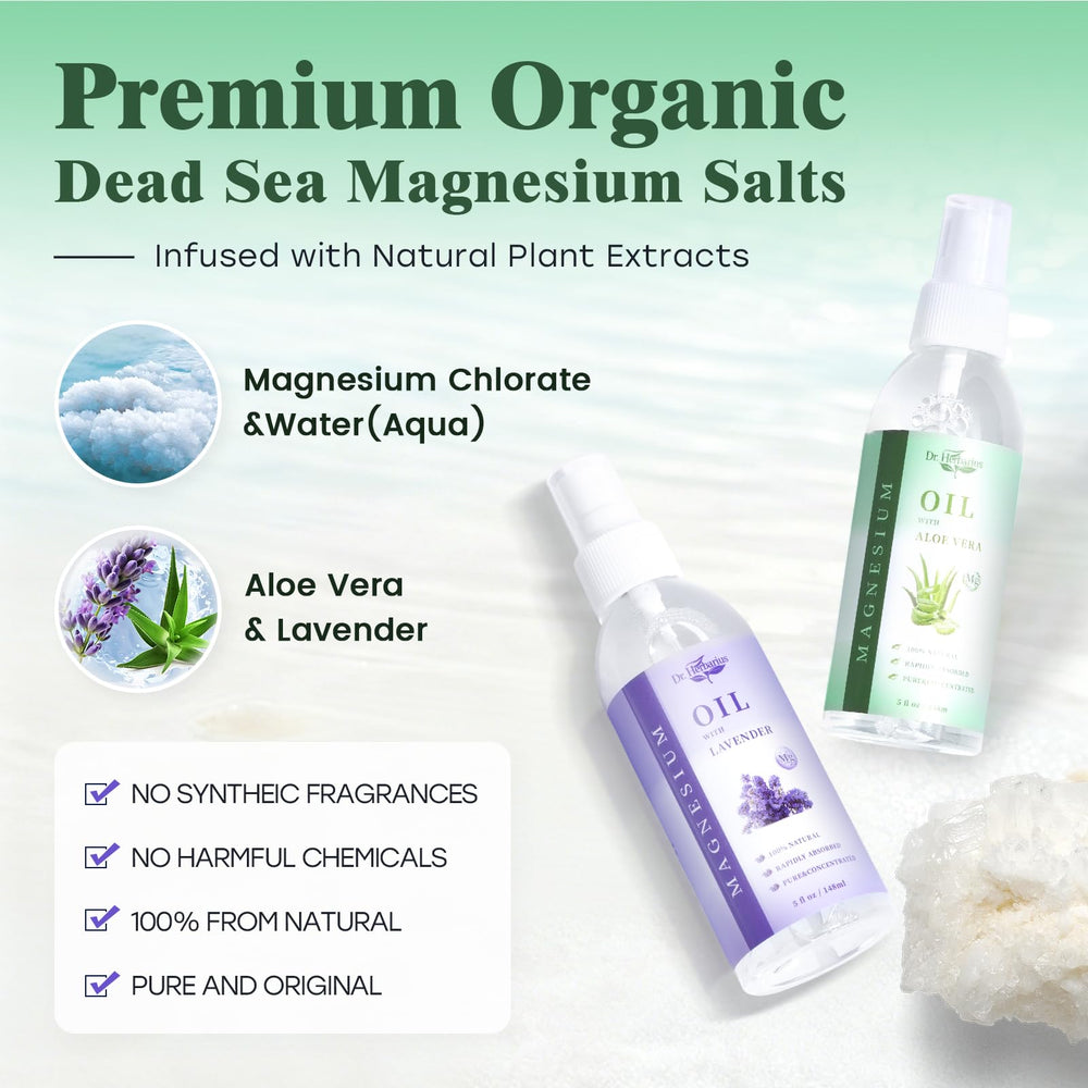 Dr. Herbarius magnesium spray applied to leg for soothing relief.