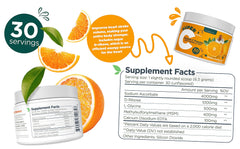 Close-up of Dr. Keith's Own Super C powder dissolving for fast absorption.
