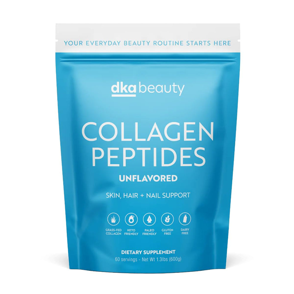 Dr. Kellyann unflavored collagen powder jar on counter for easy daily wellness support