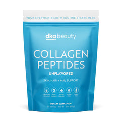 Dr. Kellyann unflavored collagen powder jar on counter for easy daily wellness support