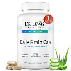 Dr Lewis Daily Brain Care Capsules bottle for focus and mental clarity.